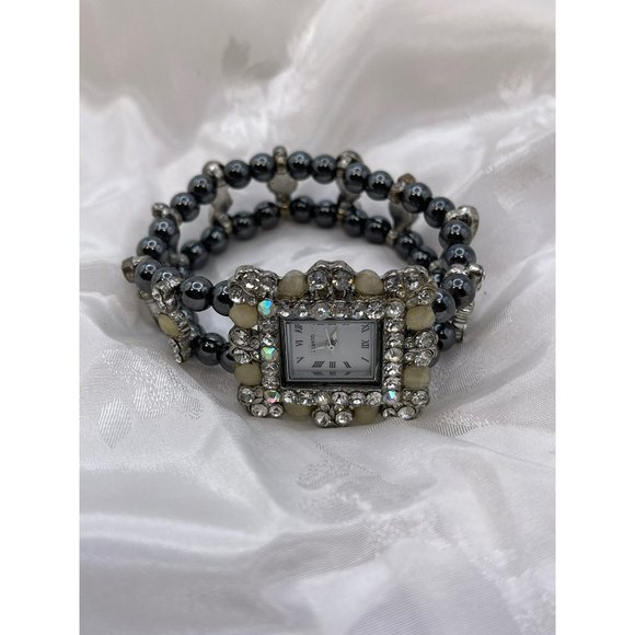 Quartz Rhinestone Encrusted and Beaded Wristband Bracelet Style Watch - Picture 4 of 10